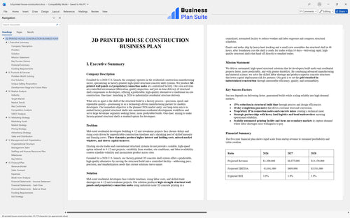 3d printed house construction business plan executive summary bpt