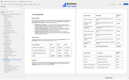 3d printed house construction business plan financial plan bpt