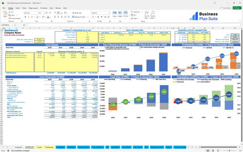3d printed house construction financial model dashboard bpt