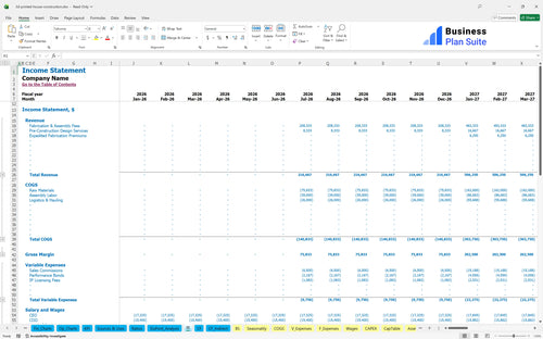 3d printed house construction financial model income statement bpt
