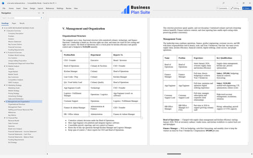a la carte restaurant business plan management bpt