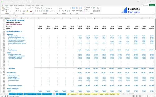 construction and demolition waste management financial model income statement bpt