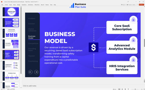 custom virtual reality experiences pitch deck business model slide bpt