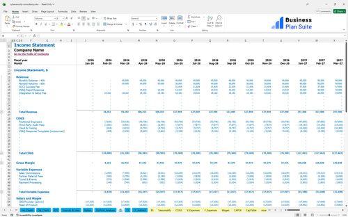 cybersecurity consultancy financial model income statement bpt