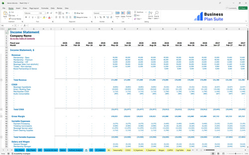 dance club financial model income statement bpt