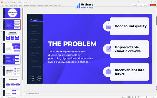 dance club pitch deck problem slide bpt