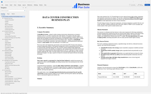 data center construction business plan executive summary bpt