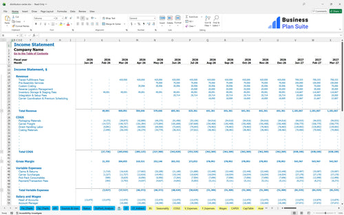 distribution center financial model income statement bpt