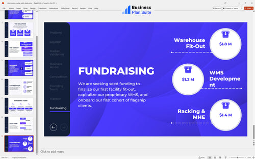 distribution center pitch deck fundraising slide bpt