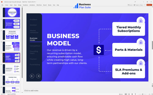 electronics repair shop pitch deck business model slide bpt