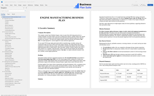 engine manufacturing business plan executive summary bpt