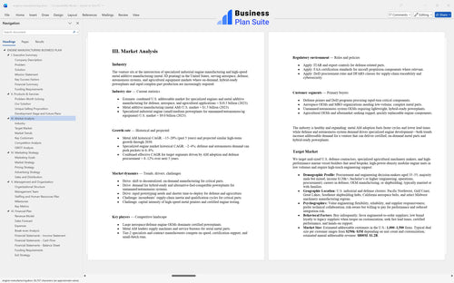 engine manufacturing business plan market analysis bpt