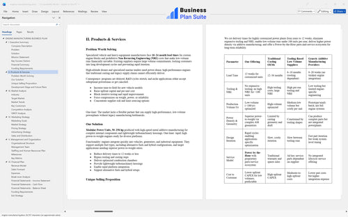 engine manufacturing business plan products bpt