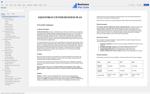 equestrian center business plan executive summary bpt