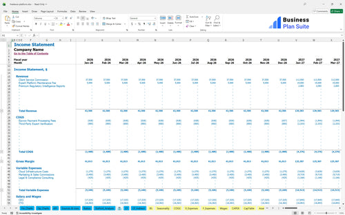 freelance platform financial model income statement bpt