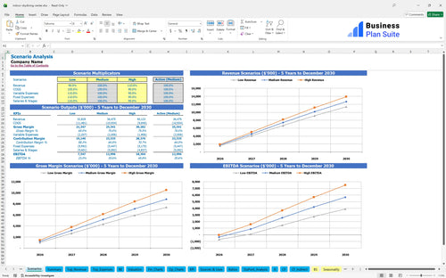 indoor skydiving center financial model scenarios bpt