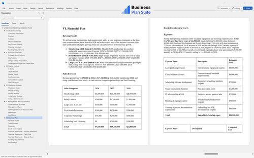 laser hair removal business plan financial plan bpt