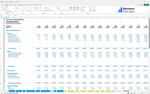 laser hair removal financial model income statement bpt