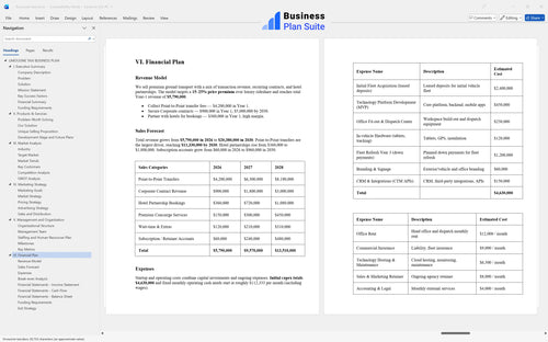 limousine taxi business plan financial plan bpt