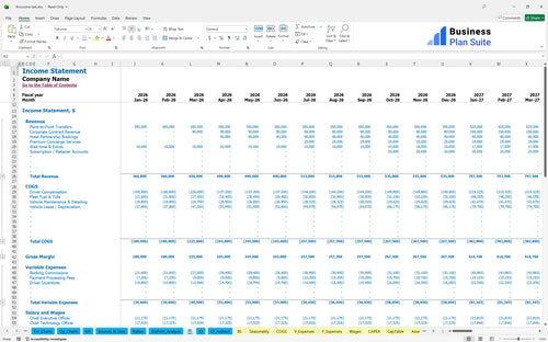 limousine taxi financial model income statement bpt