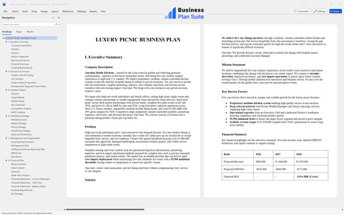 luxury picnic business plan executive summary bpt