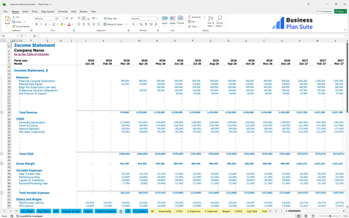 network infrastructure financial model income statement bpt