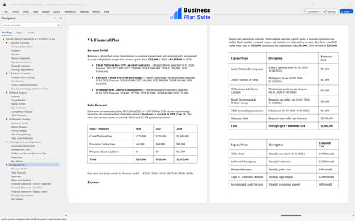 online services marketplace business plan financial plan bpt