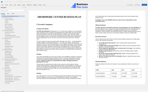 orthopedic center business plan executive summary bpt