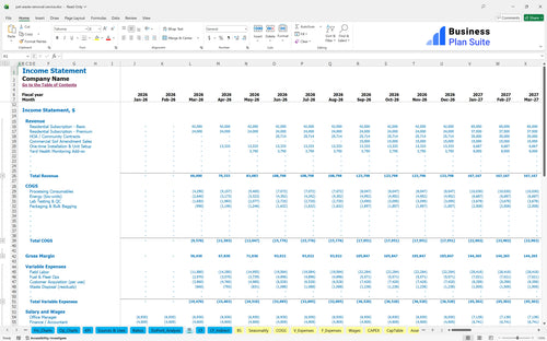 pet waste removal service financial model income statement bpt