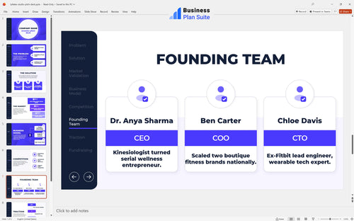 pilates studio pitch deck team slide bpt