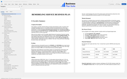 remodeling service business plan executive summary bpt