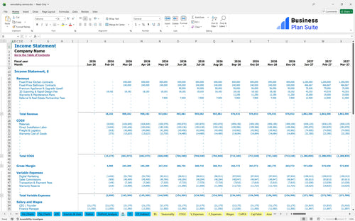 remodeling service financial model income statement bpt