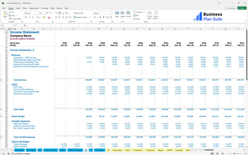 security agency financial model income statement bpt
