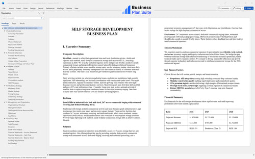 self storage development business plan executive summary bpt
