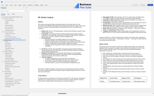 self storage development business plan market analysis bpt