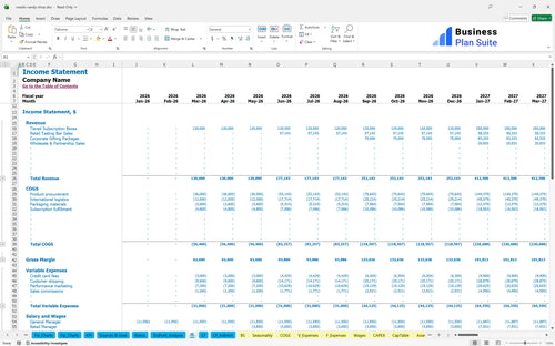 snacks candy shop financial model income statement bpt