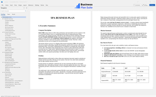 spa business plan executive summary bpt