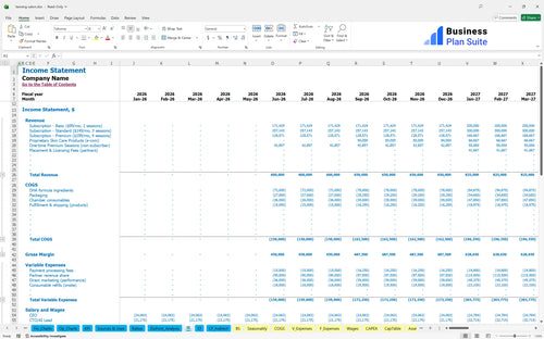 tanning salon financial model income statement bpt