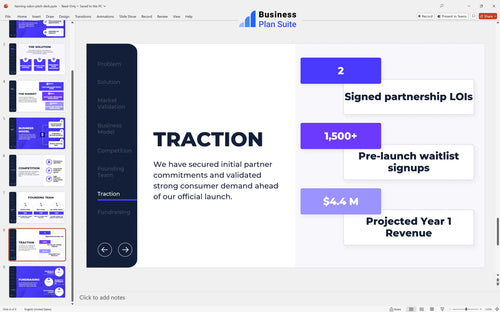 tanning salon pitch deck traction slide bpt