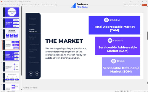 tennis facility pitch deck market slide bpt