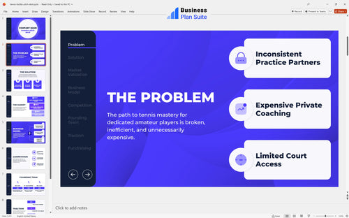 tennis facility pitch deck problem slide bpt