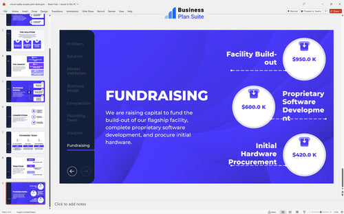 virtual reality arcade pitch deck fundraising slide bpt