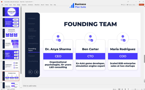 virtual reality arcade pitch deck team slide bpt