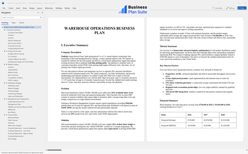 warehouse operations business plan executive summary bpt