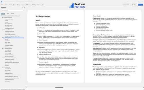 warehouse operations business plan market analysis bpt