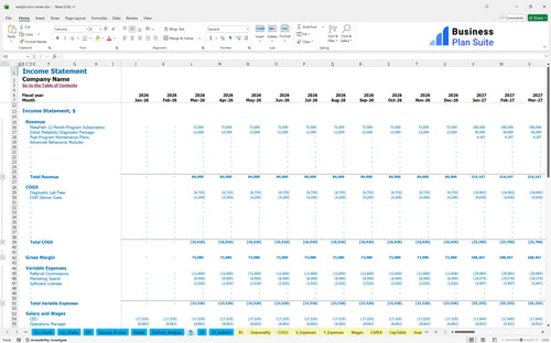 weight loss center financial model income statement bpt