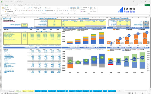 window tint production financial model dashboard bpt